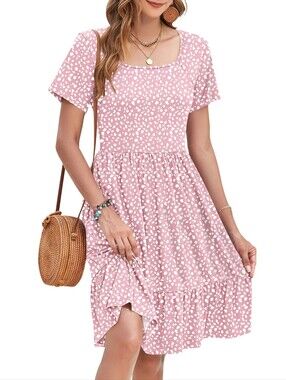 AUSELILY-Ditsy Floral Print Square Neck A-Line Ruffle Dress (Pink 🩷 Spots)
